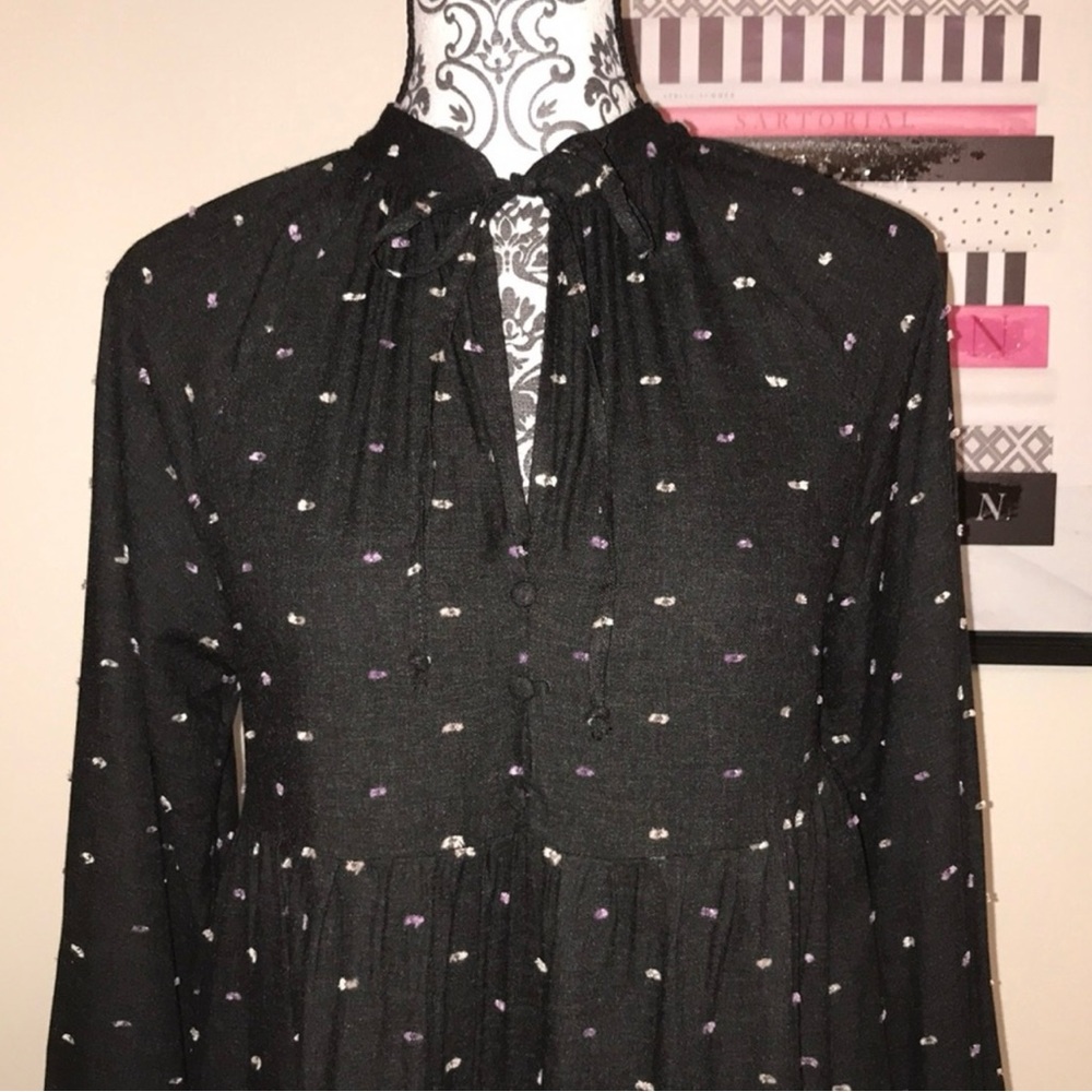 NWT ZARA Dotted Black Long Sleeve Mesh Mini Dress - Small - Picture 6 of 13
